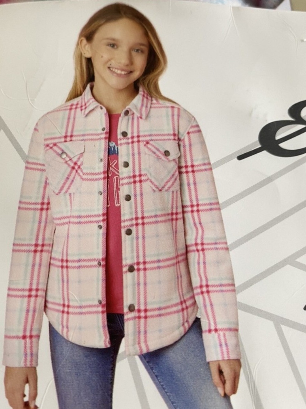 Eddie Bauer Pink Plaid Fleece Jacket with Mint and Hot Pink Accents